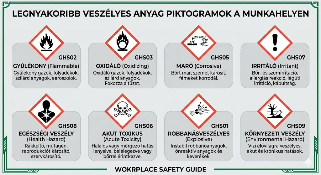 Leggyakoribb veszélyes anyag piktogramok a munkahelyeken